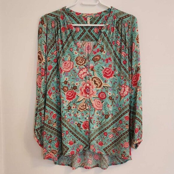 Spell & the Gypsy Collective Babushka Turquoise Blouse Shorts Set XS b179 - Picture 8 of 16